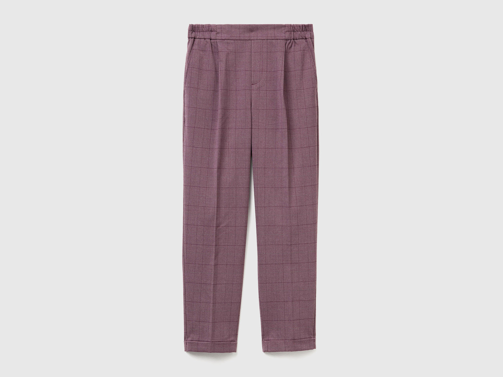 Pantaloni pied de poule in flanella da donna prugna | Benetton Outlet