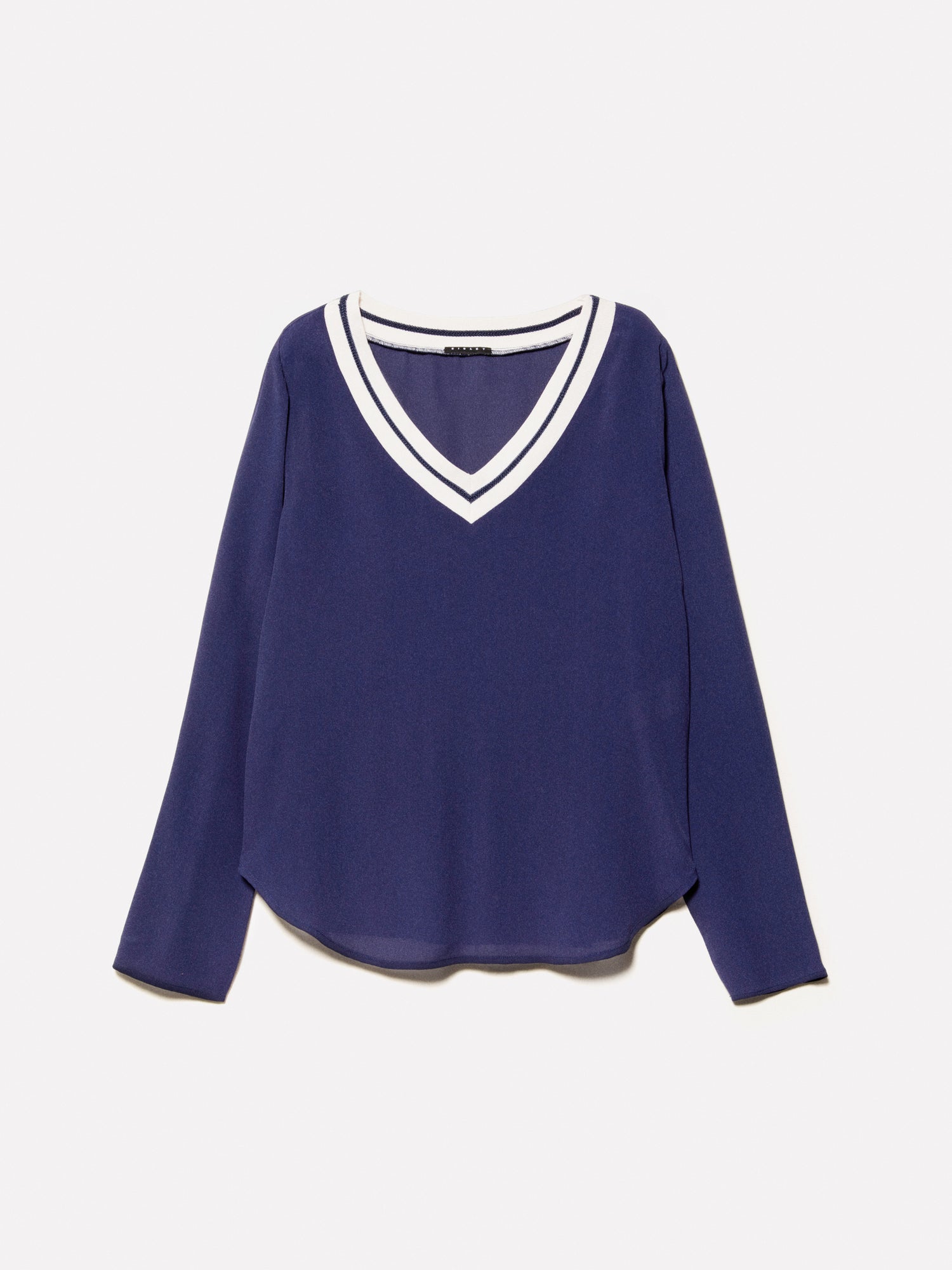 Blusa con scollo a contrasto da donna blu scuro | Sisley Outlet