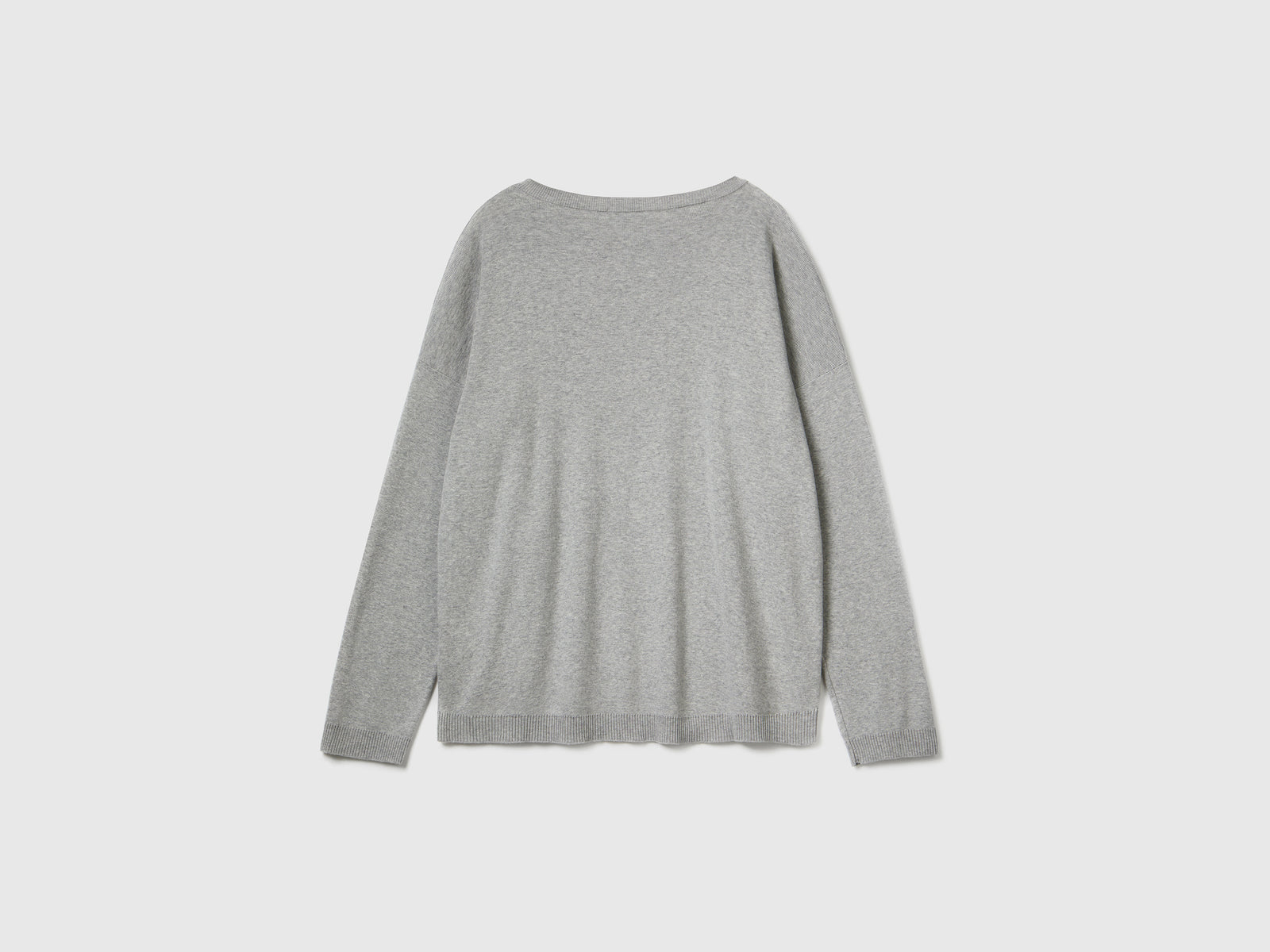 Maglia in cotone con scollo rotondo da donna grigio chiaro 2 | Benetton Outlet
