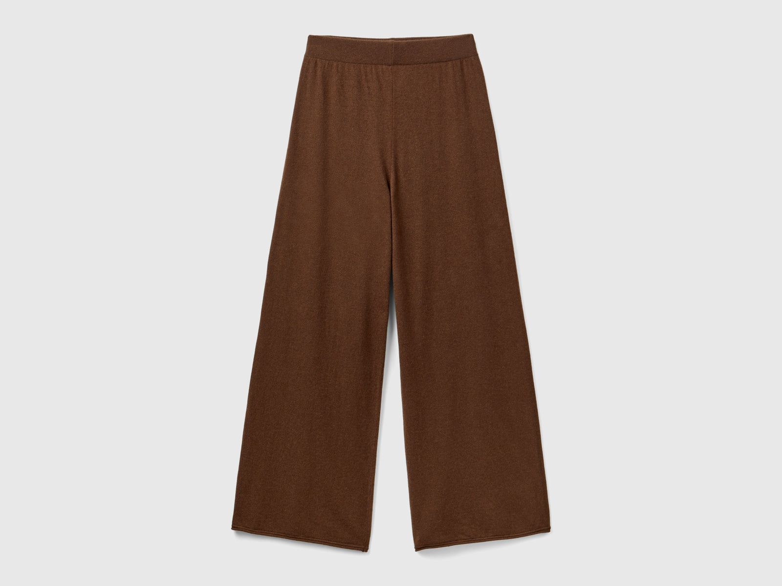 Wide wool and cashmere blend trousers da donna marrone scuro | Benetton Outlet