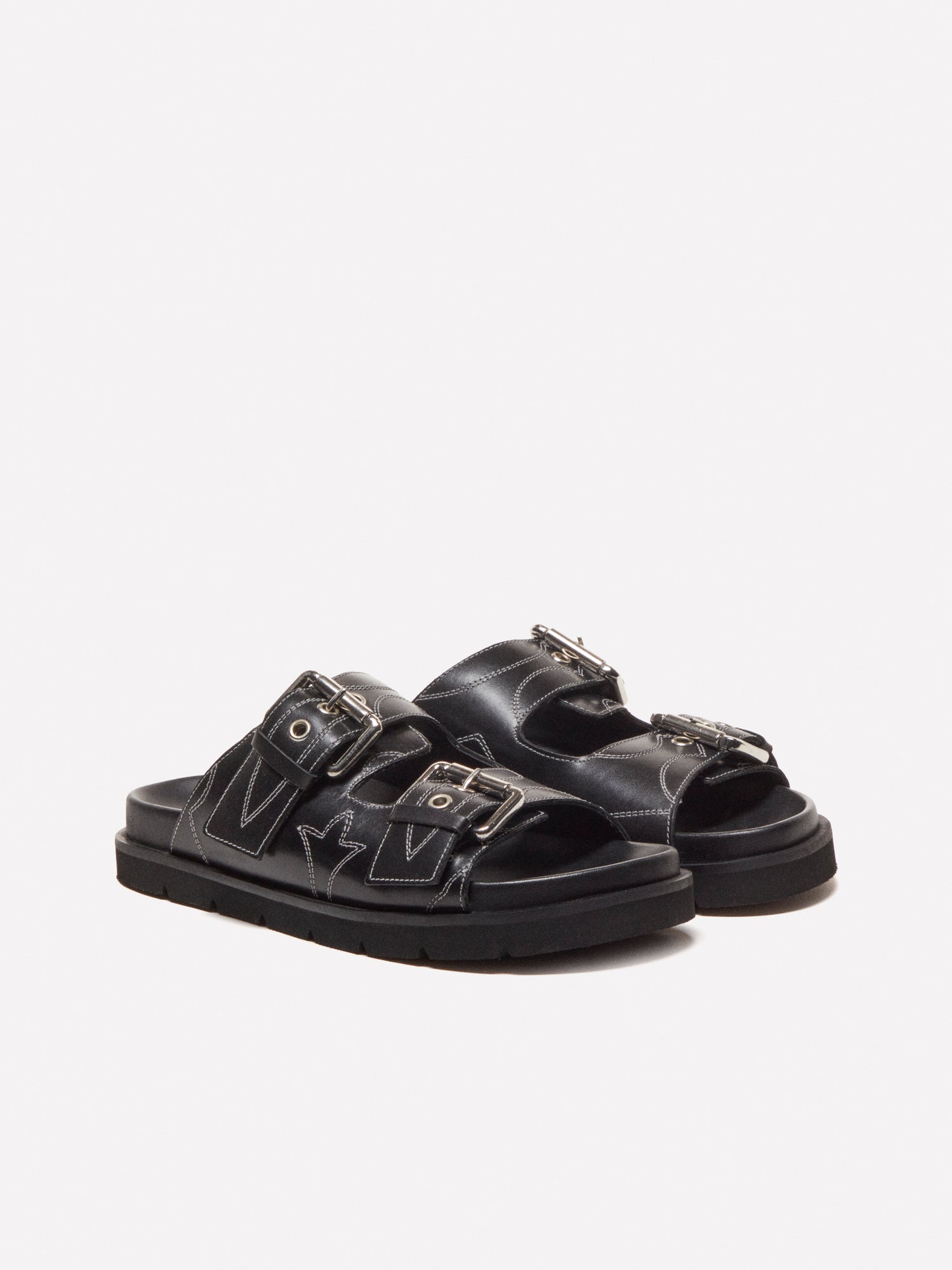 Ciabatte in pelle con impunture da donna nero | Sisley Outlet