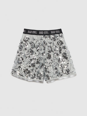 Shorts in rete e paillettes