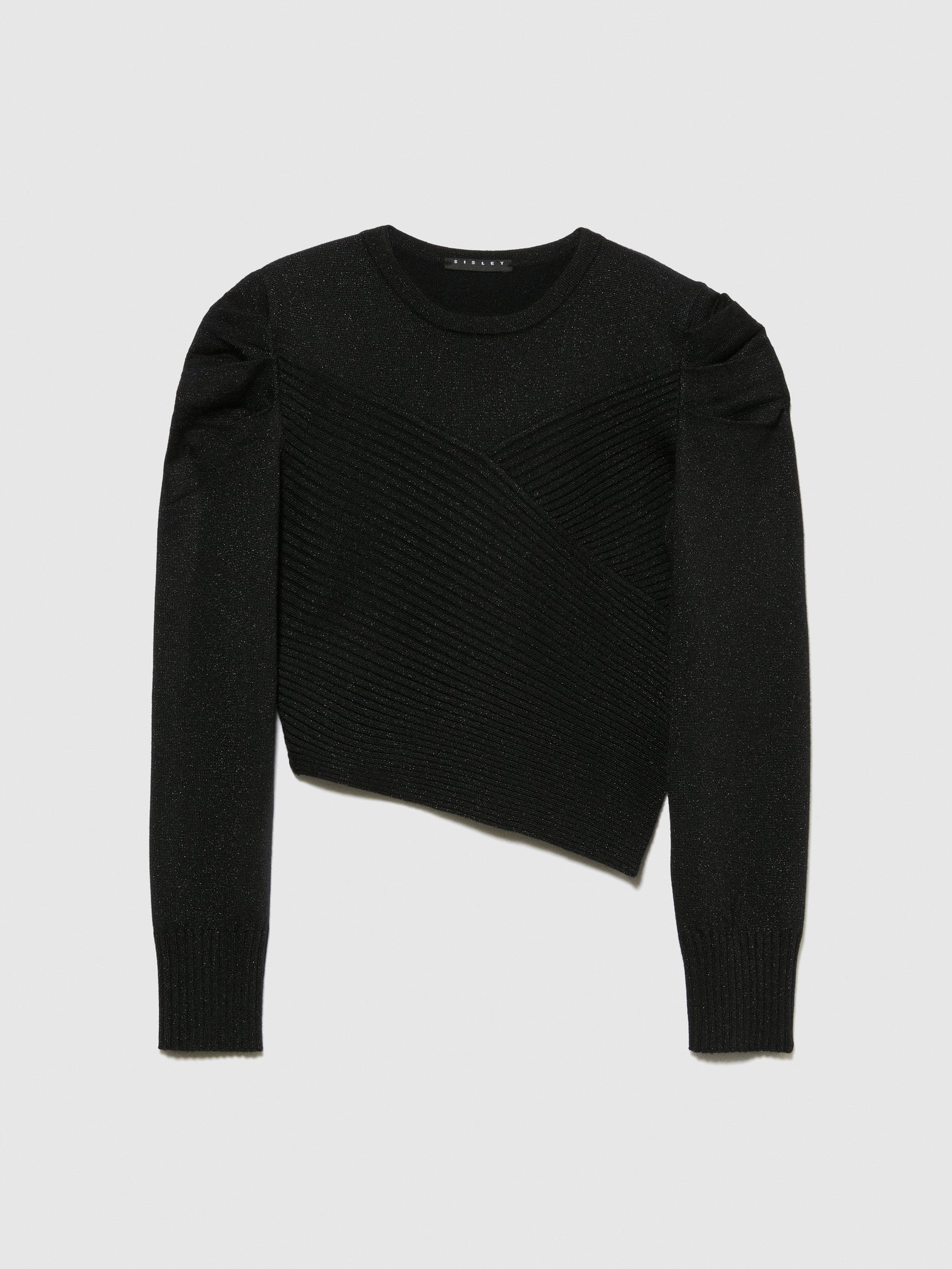 Maglia asimmetrica con lurex da bambina nero | Sisley young Outlet