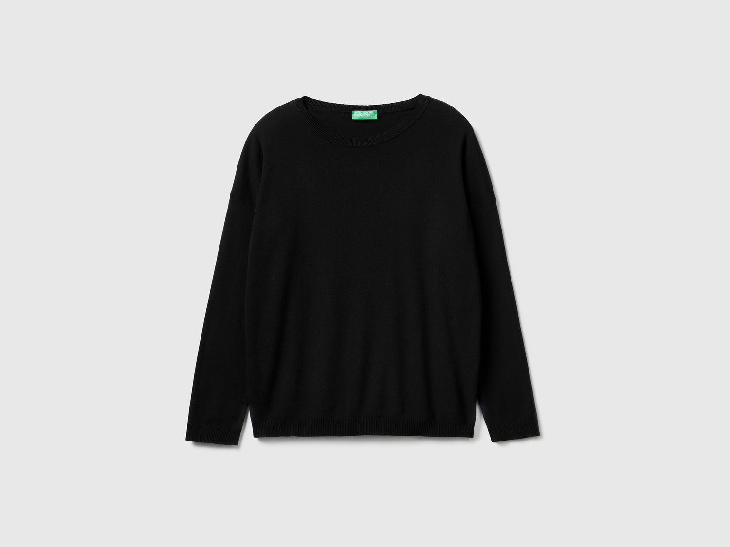 Maglia in cotone con scollo rotondo da donna nero | Benetton Outlet