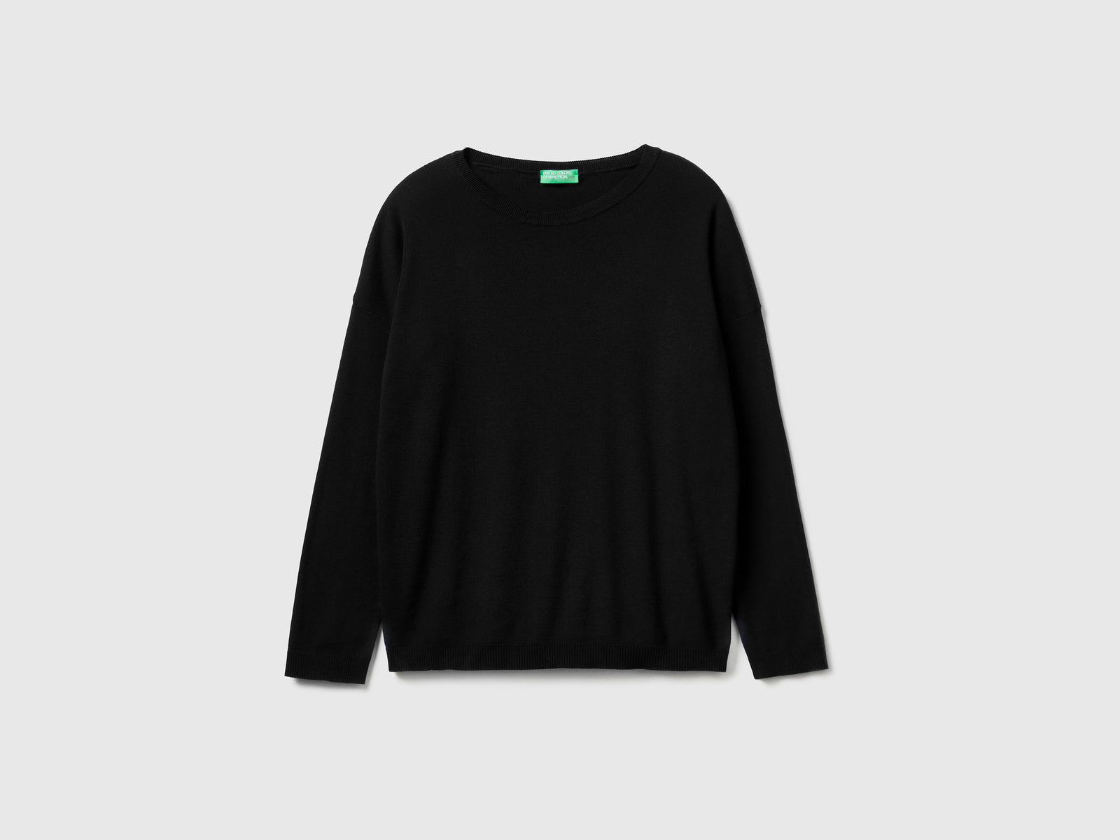 Maglia in cotone con scollo rotondo da donna nero | Benetton Outlet