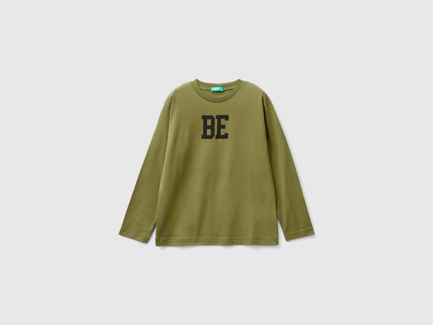T-shirt manica lunga con logo da bambino verde militare | Benetton Outlet