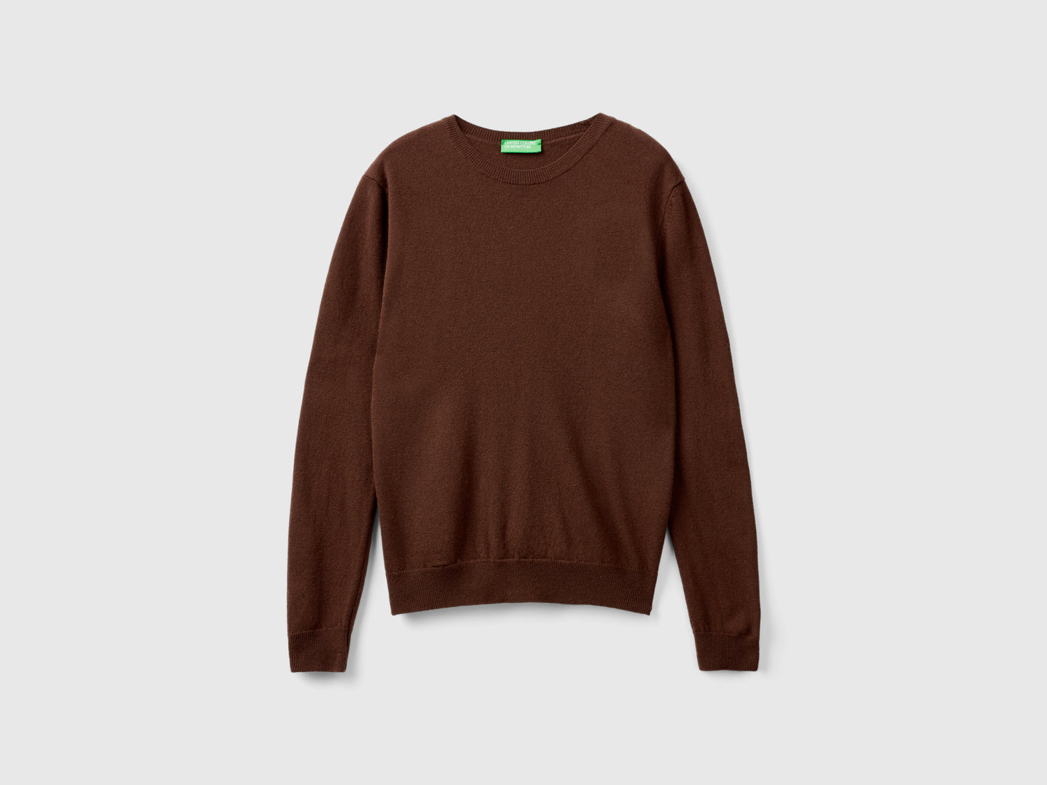 Maglia girocollo scuro in pura lana Merino da donna marrone | Benetton Outlet