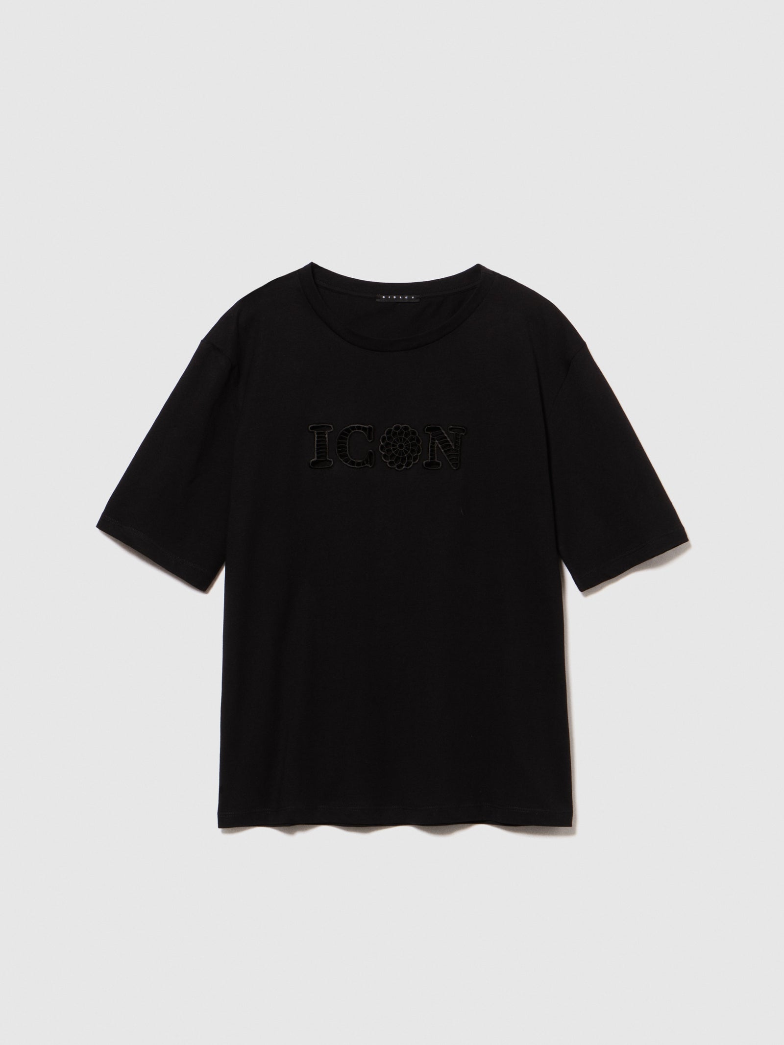 T-shirt con ricamo da donna nero | Sisley Outlet