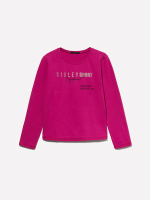 T-shirt fuscia con stampa glitter