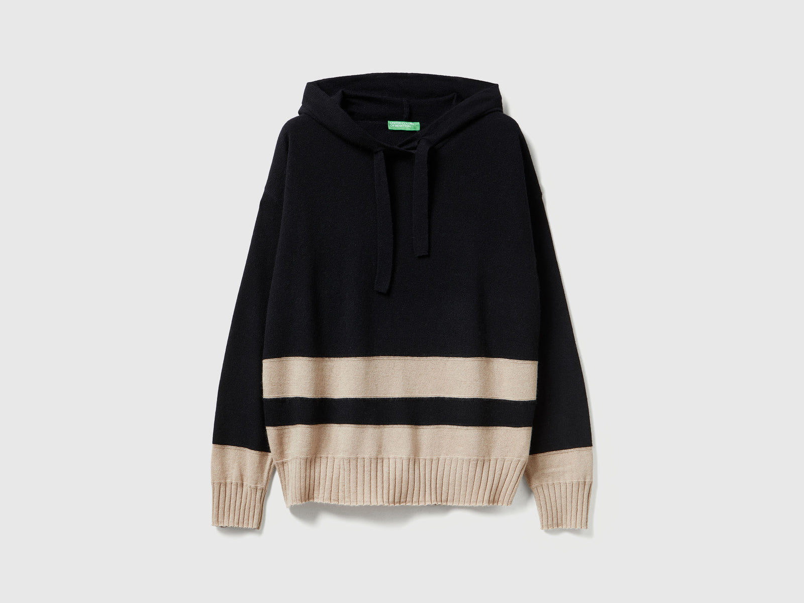 Maglia in misto cashmere con cappuccio da donna nero | Benetton Outlet