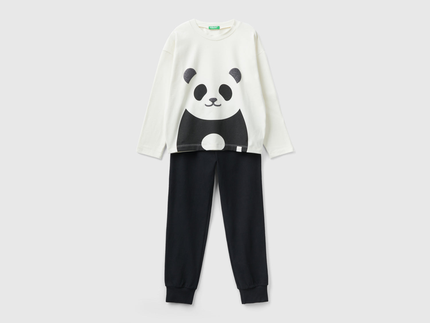 Pigiama con stampa panda glitterata da bambina rosa | Benetton Outlet