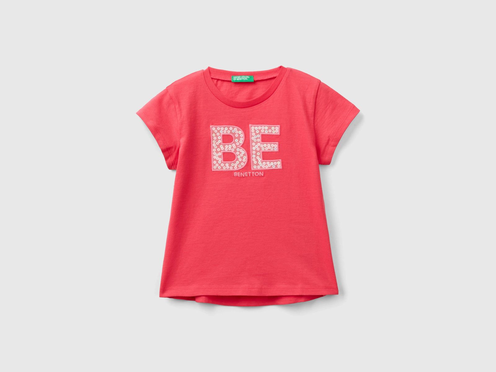 Maglietta con ricamo logo in cotone bio da bimba fucsia | Benetton Outlet