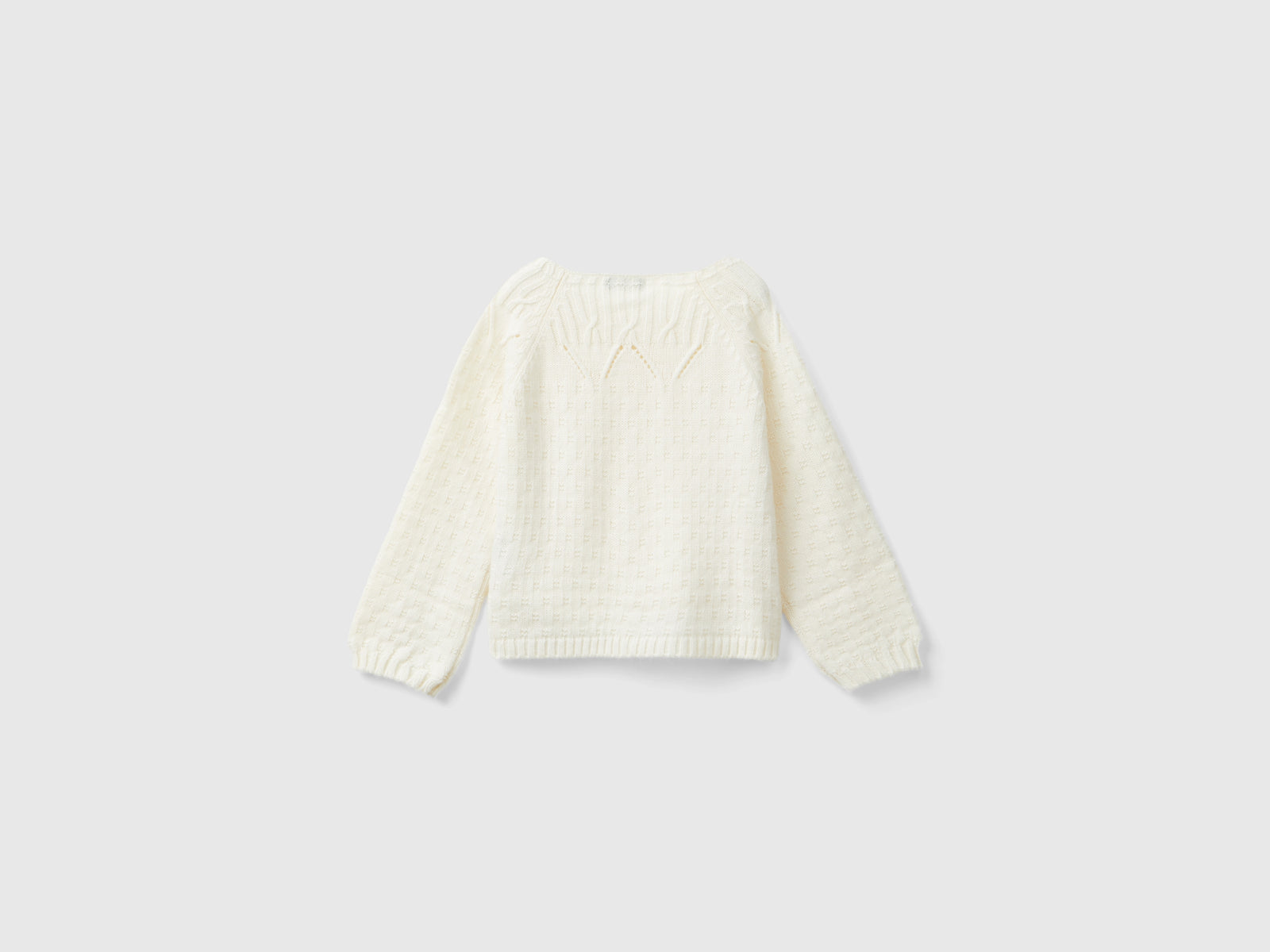 Cardigan con dettagli traforati da bimba bianco panna 2 | Benetton Outlet
