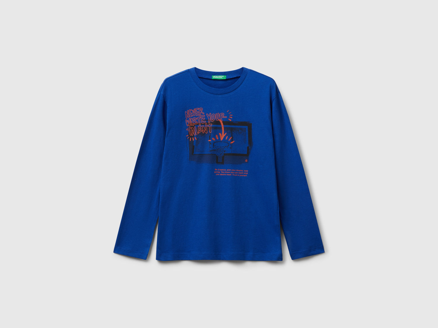 T-shirt in cotone con stampa da bambino bluette | Benetton Outlet