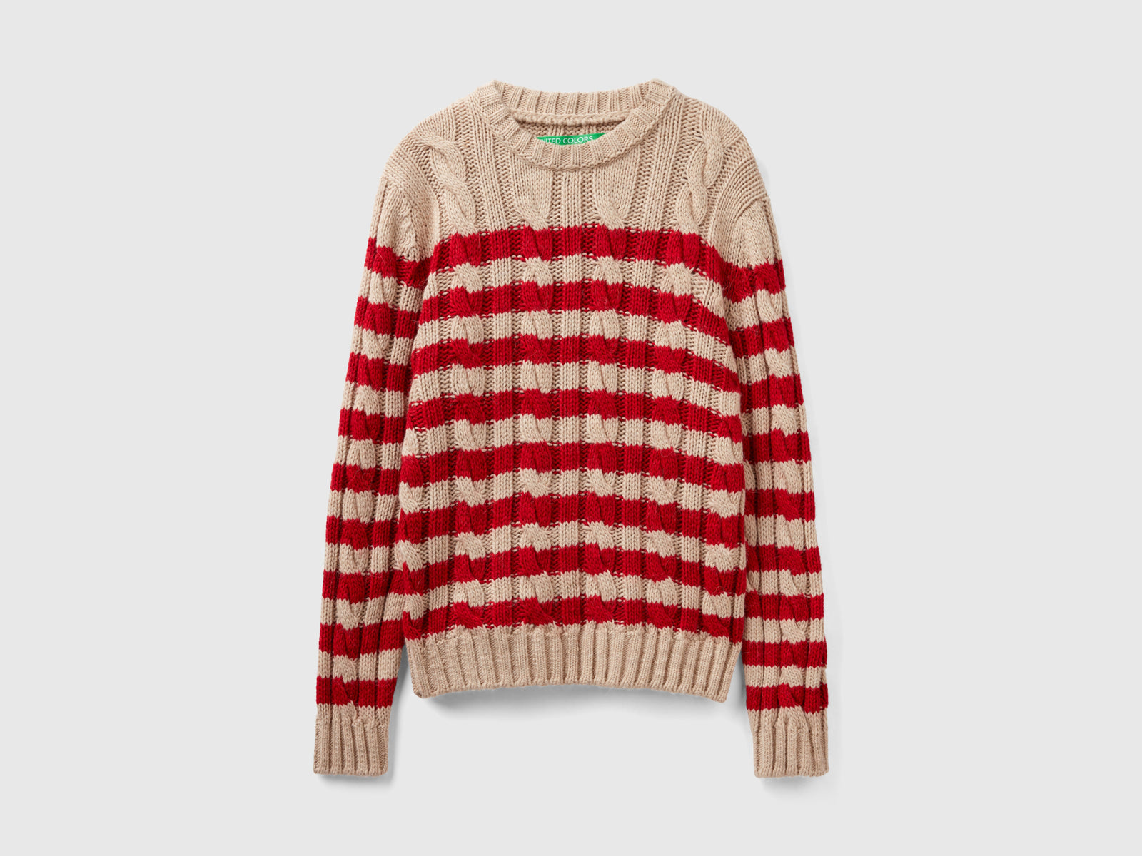 Maglione a righe in misto lana e alpaca da uomo rosso | Benetton Outlet