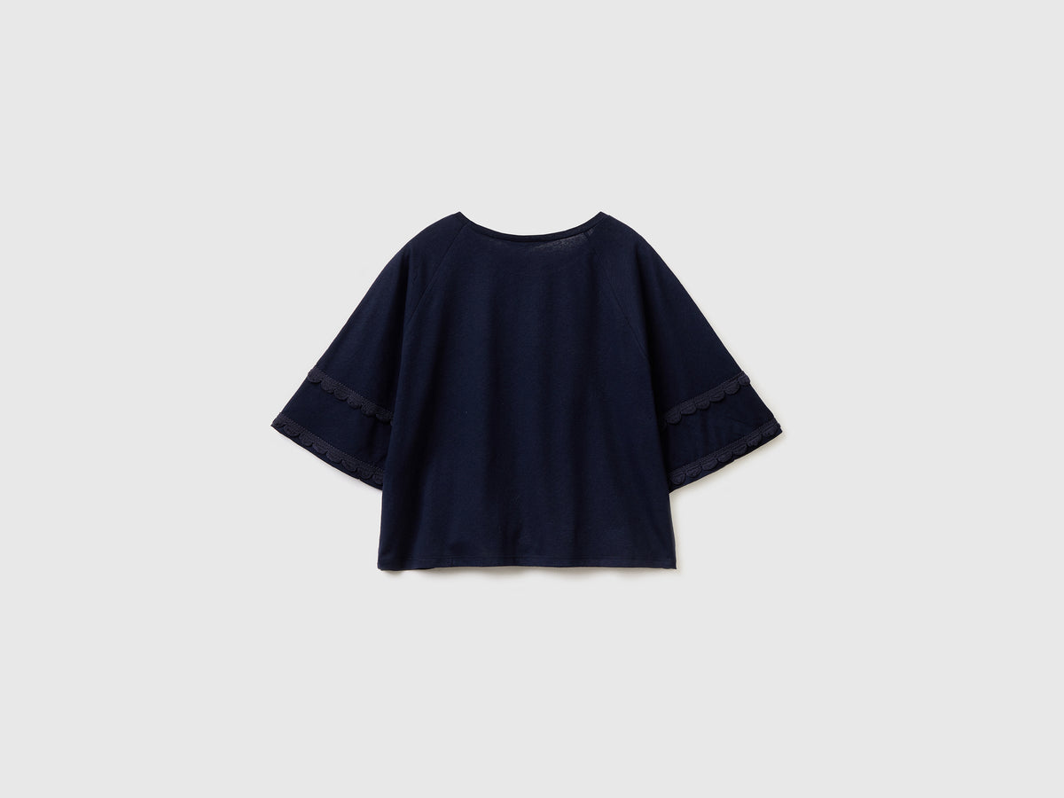 Maglietta boxy fit in misto cotone e lino con scollo rotondo