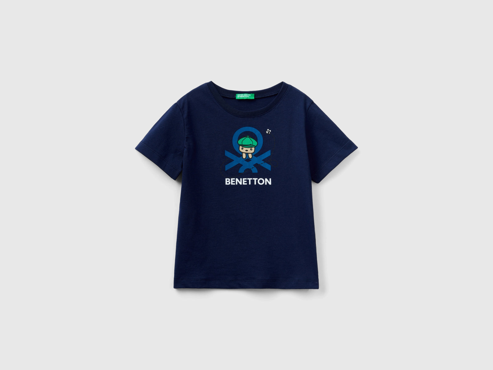 T-shirt 100% cotone bio con stampa da bimbo blu scuro | Benetton Outlet