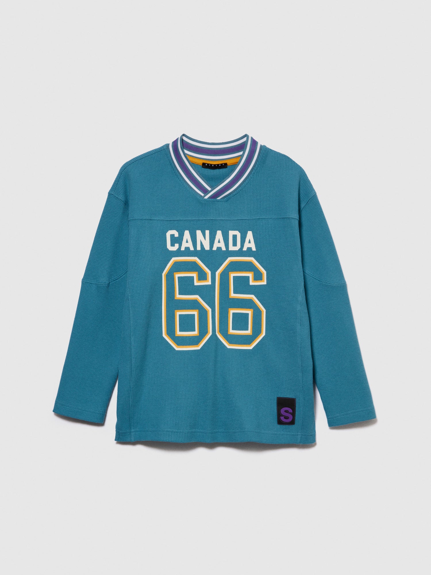T-shirt over con collo rigato e stampa da bambino blu | Sisley young Outlet