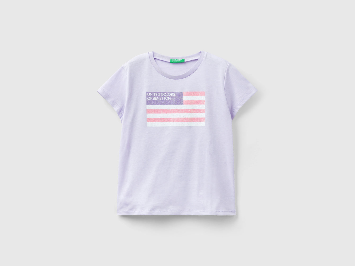 T-shirt con logo glitter in cotone bio da bambina lilla | Benetton Outlet