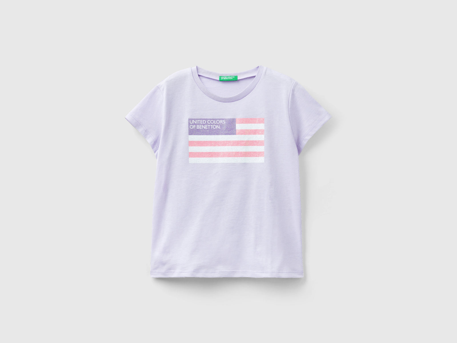 T-shirt con logo glitter in cotone bio da bambina lilla | Benetton Outlet