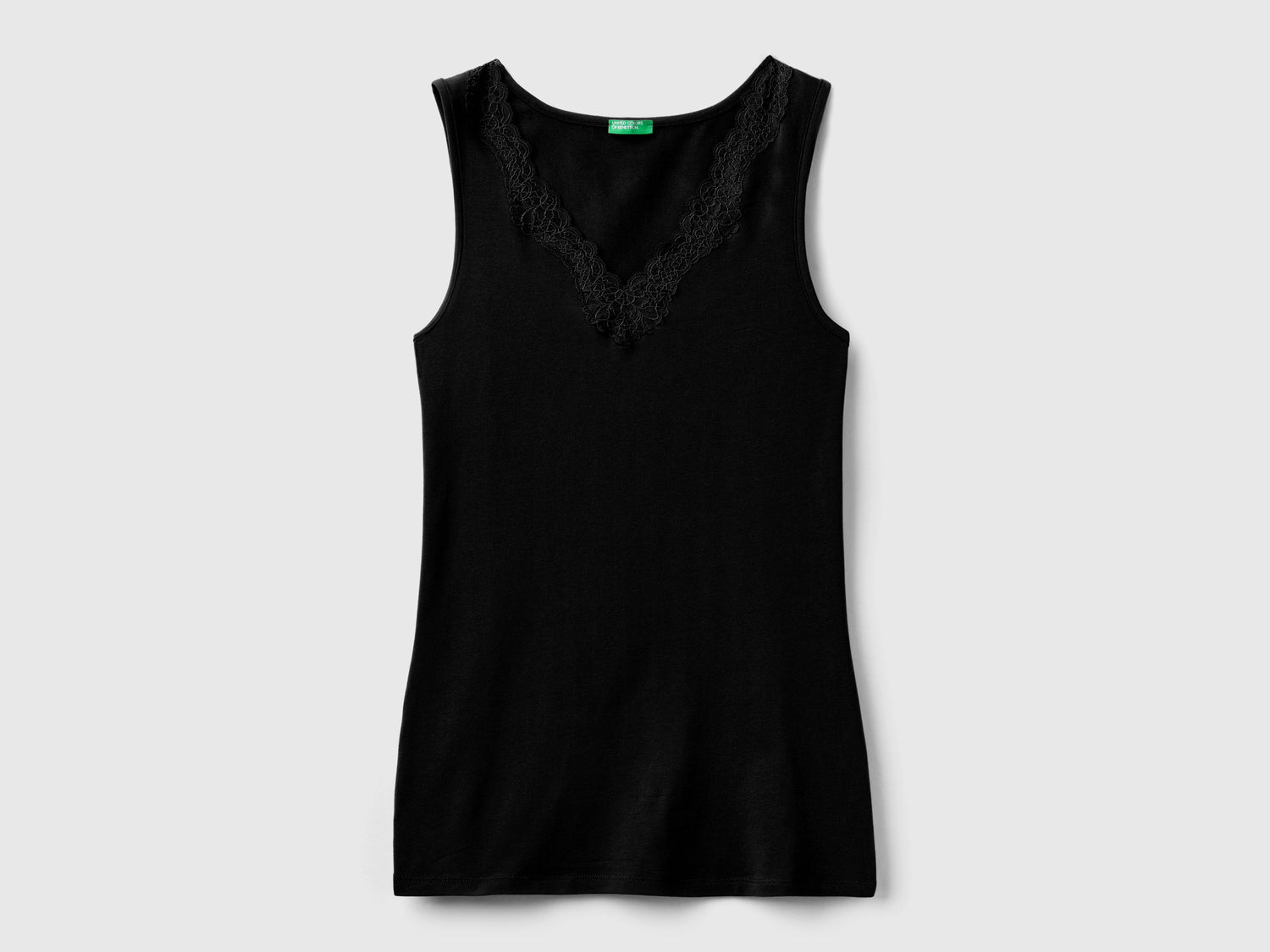 Canotta scollo a V con pizzo da donna nero | Benetton Outlet