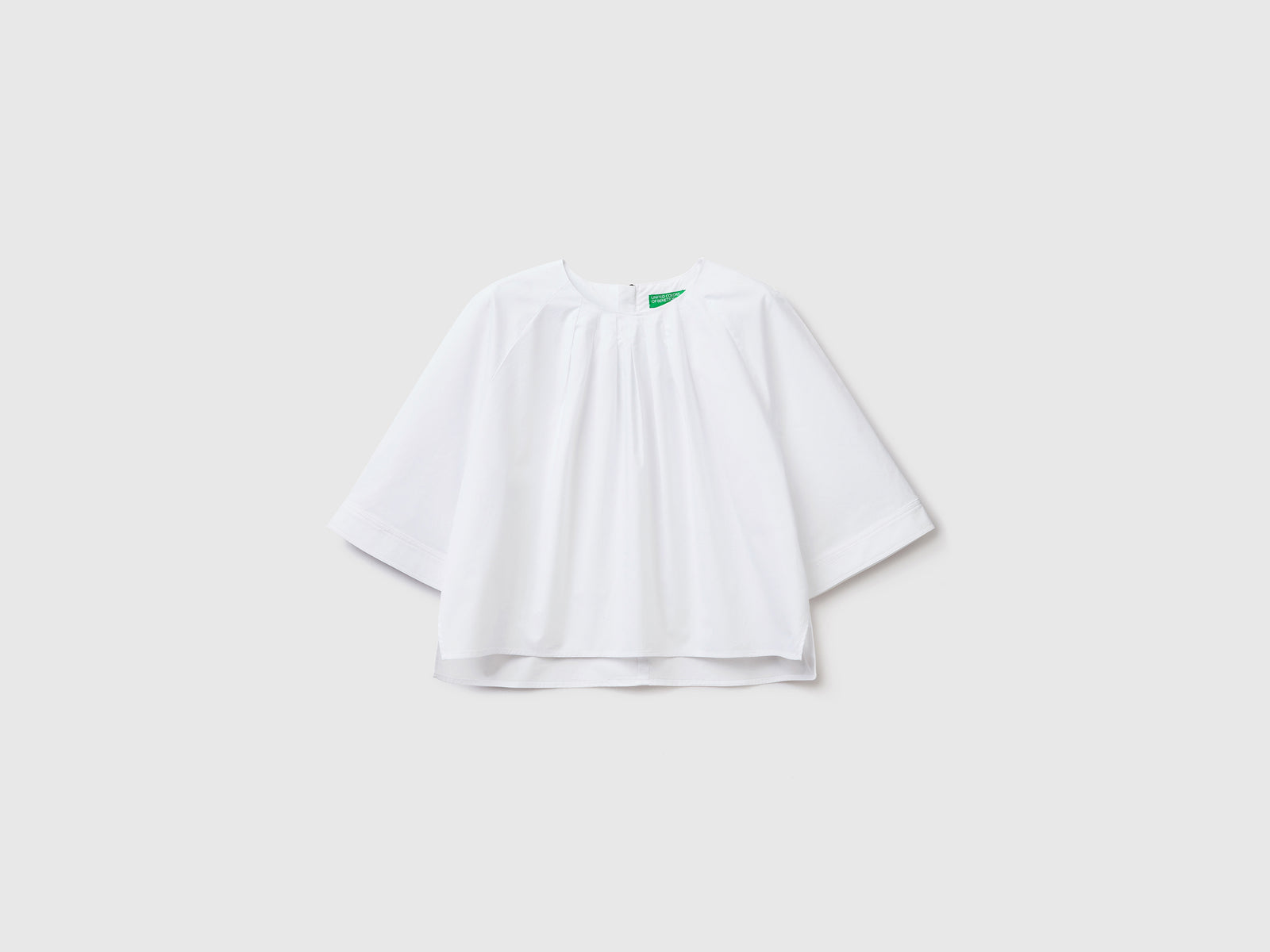 Camicetta ampia girocollo in puro cotone leggero da donna bianco | Benetton Outlet