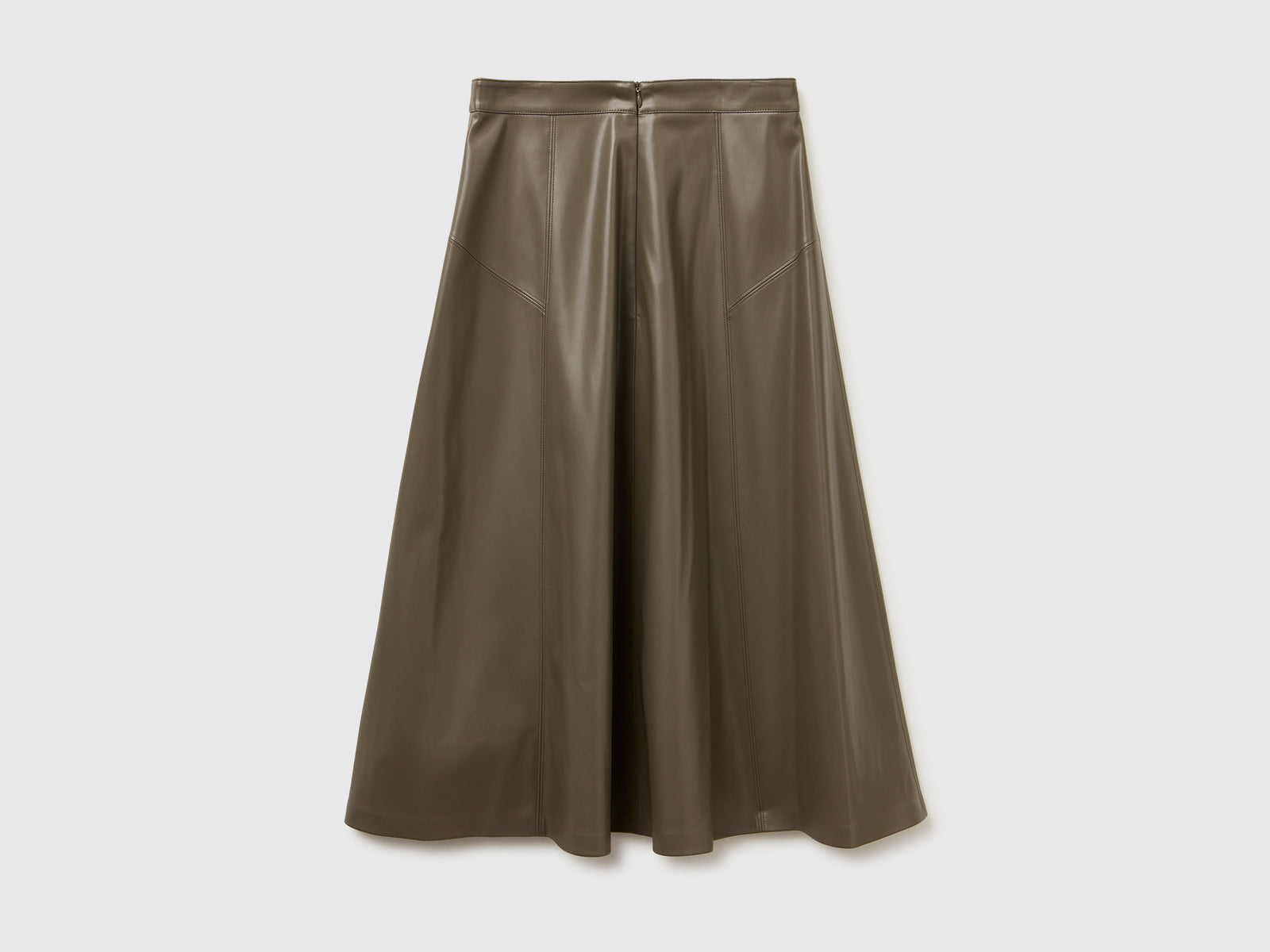 Gonna in tessuto spalmato da donna verde militare 2 | Benetton Outlet