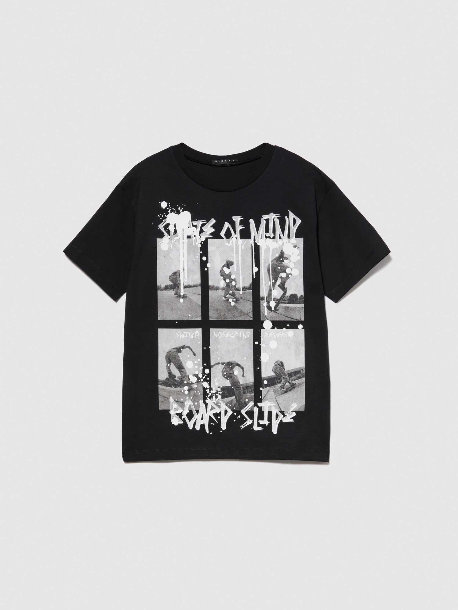 T-shirt con stampa da bambino nero | Sisley young Outlet