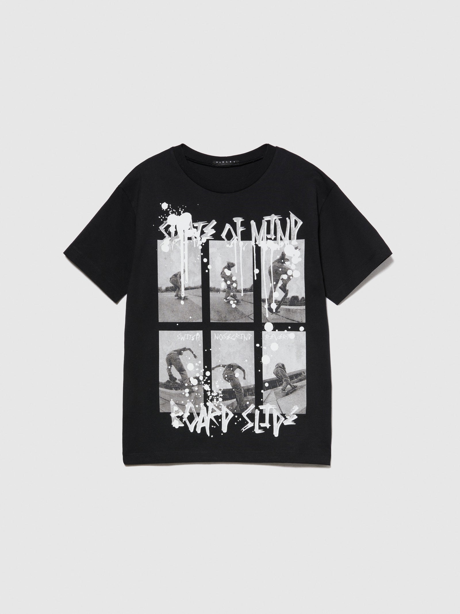 T-shirt con stampa da bambino nero | Sisley young Outlet
