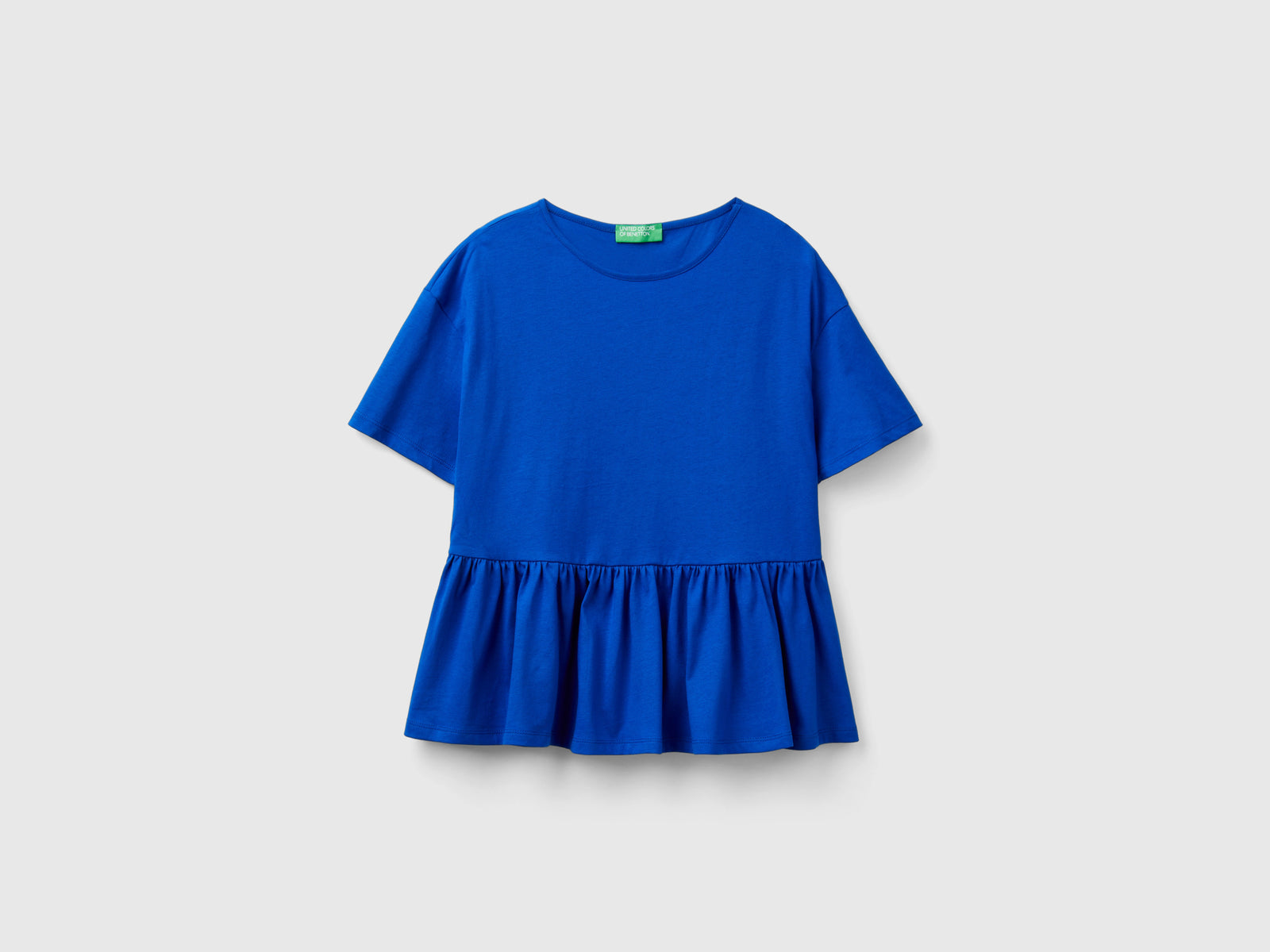 T-shirt boxy fit con balza da donna bluette | Benetton Outlet