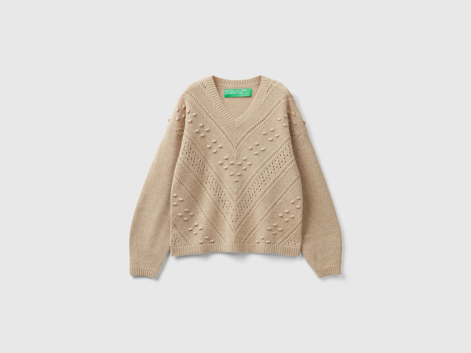 Maglia lavorata boxy fit da donna beige | Benetton Outlet