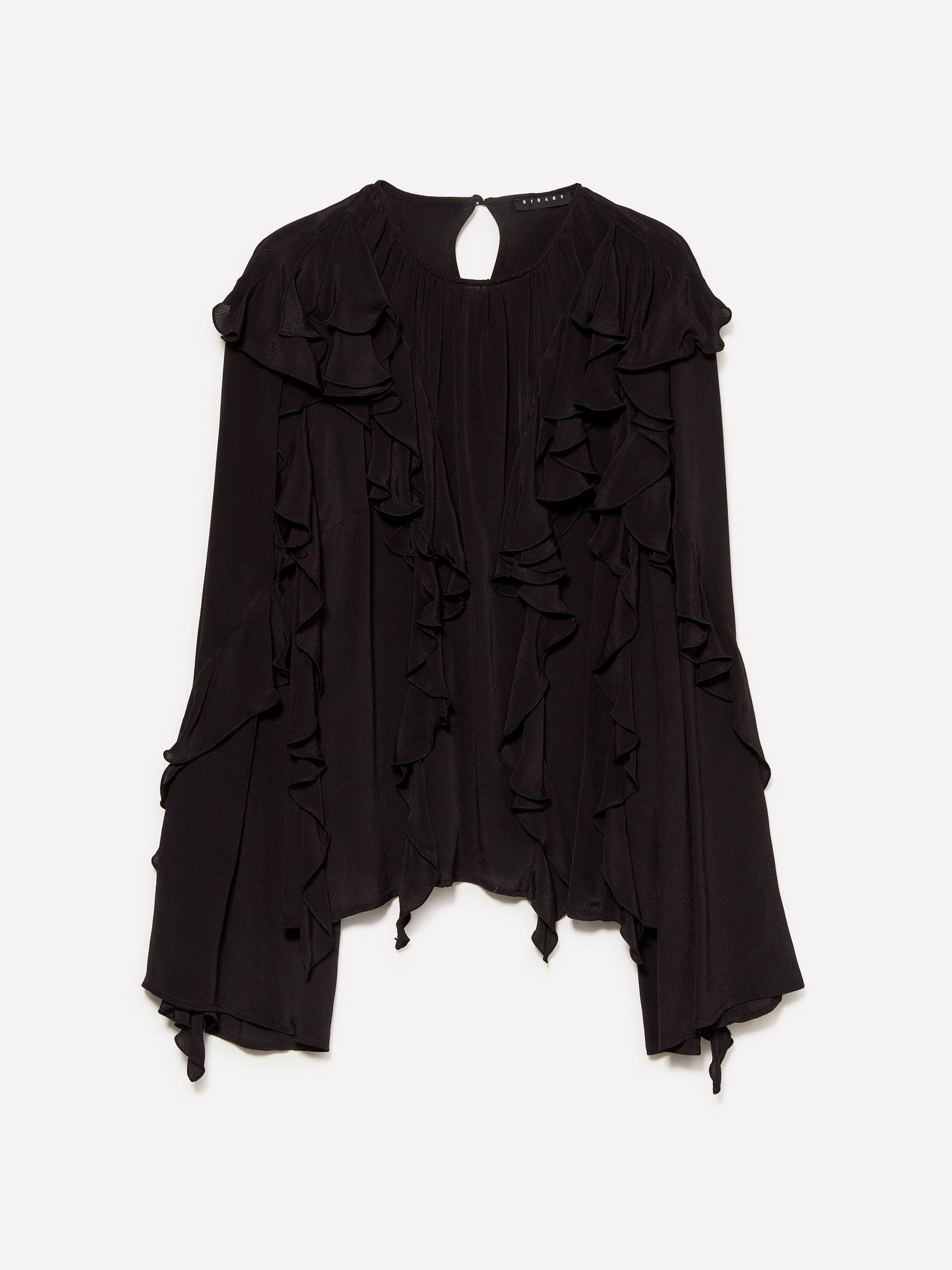 Blusa con rouches da donna nero | Sisley Outlet