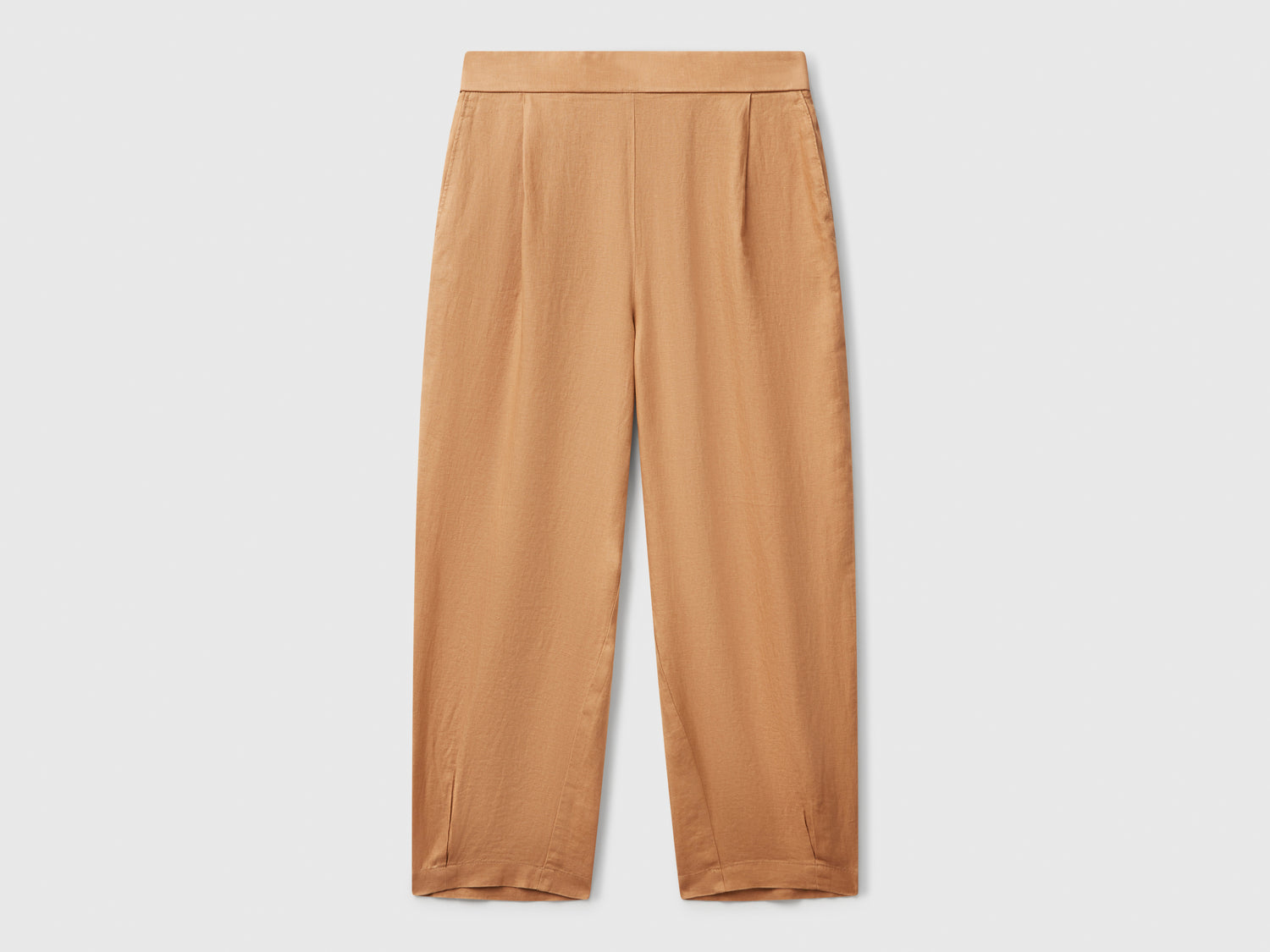 Pantaloni morbidi in puro lino da donna cammello | Benetton Outlet