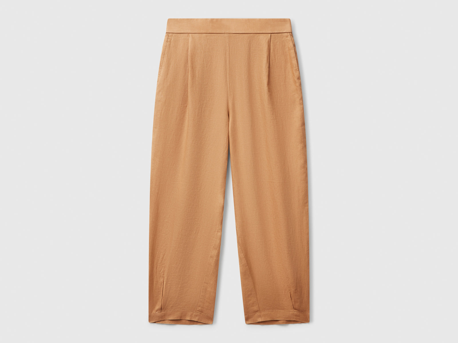 Pantaloni morbidi in puro lino da donna cammello | Benetton Outlet