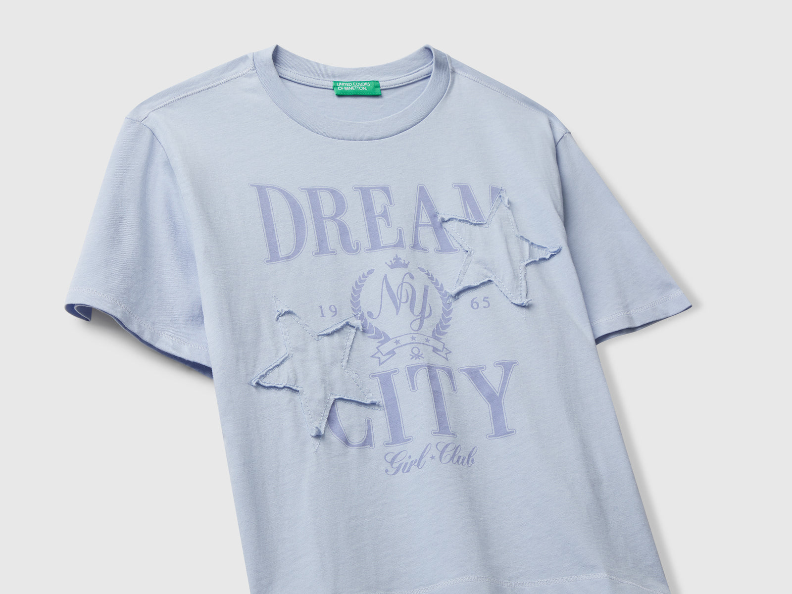 T-shirt con stampa e patch da bambina azzurro 3 | Benetton Outlet