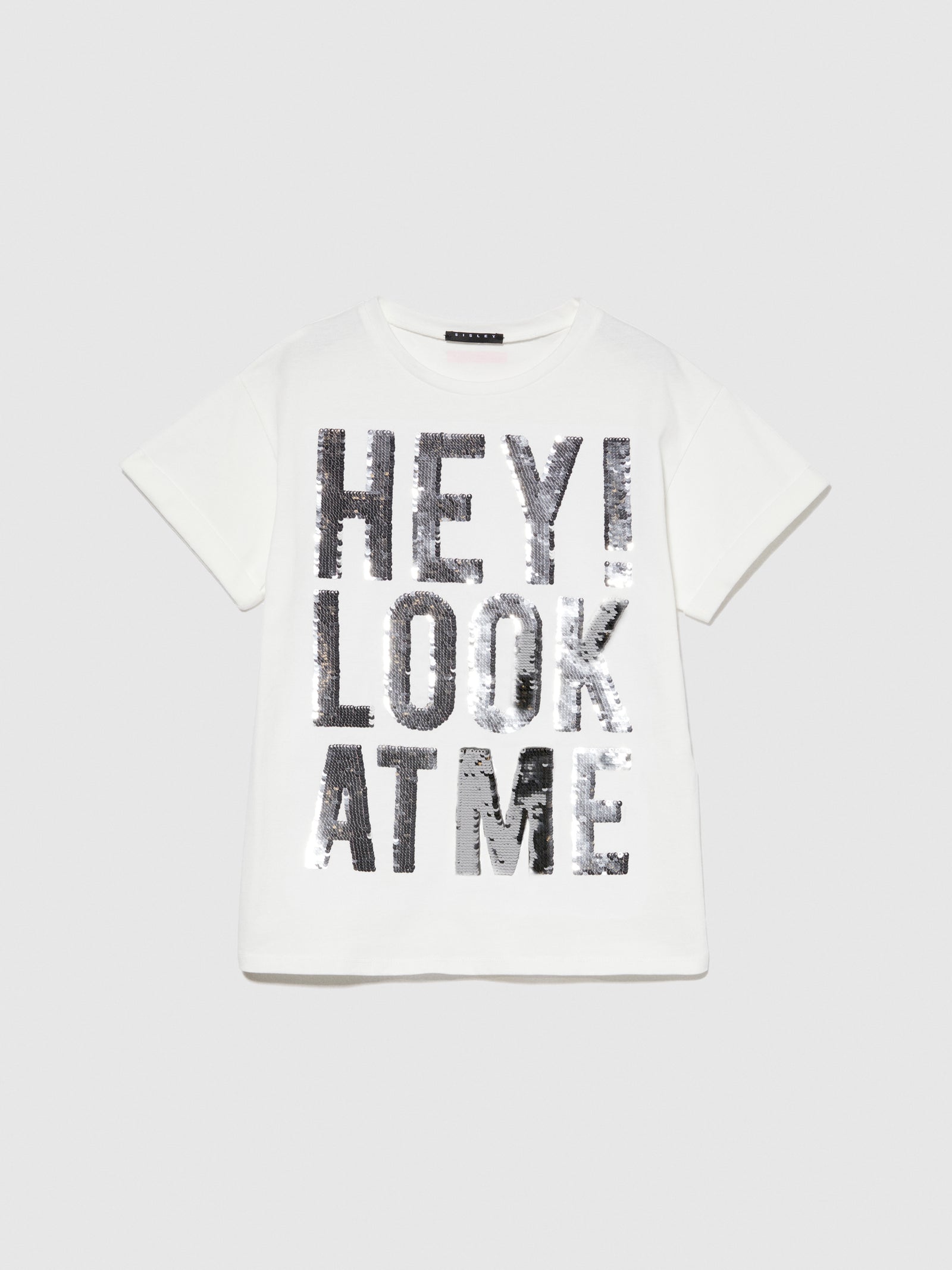 T-shirt con paillettes flip up da bambina bianco | Sisley young Outlet