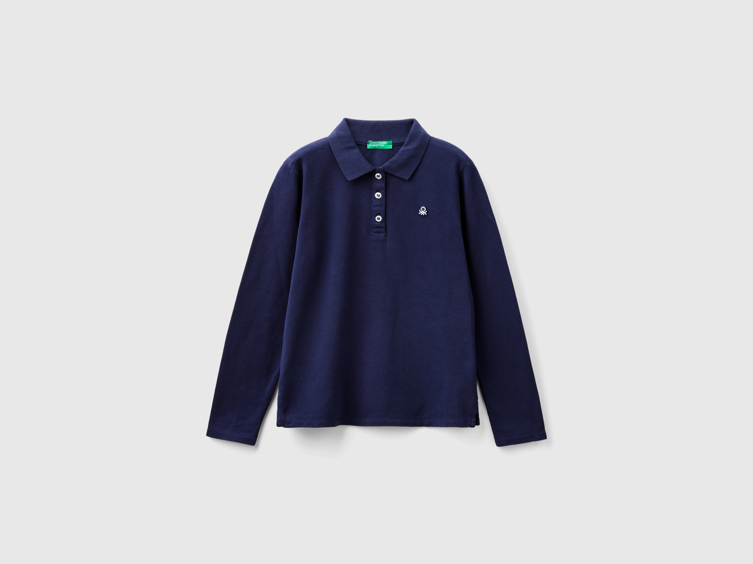 Polo manica lunga in cotone bio da bambina blu scuro | Benetton Outlet