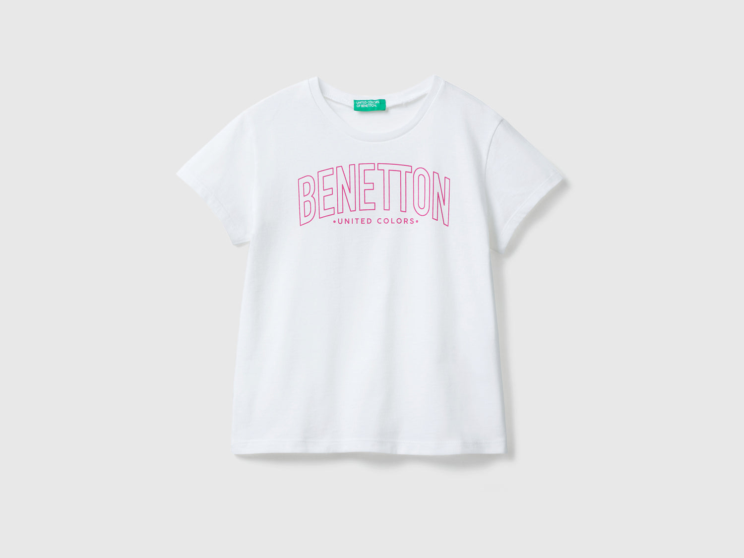 T-shirt girocollo a manica corta in puro cotone da bambina bianco | Benetton Outlet