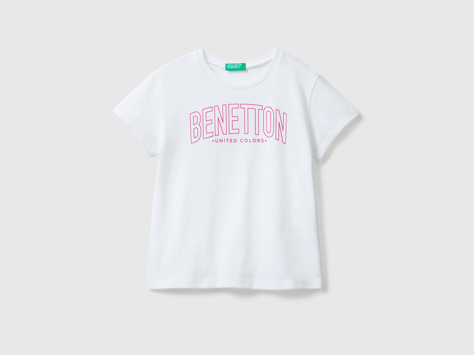 T-shirt girocollo a manica corta in puro cotone da bambina bianco | Benetton Outlet