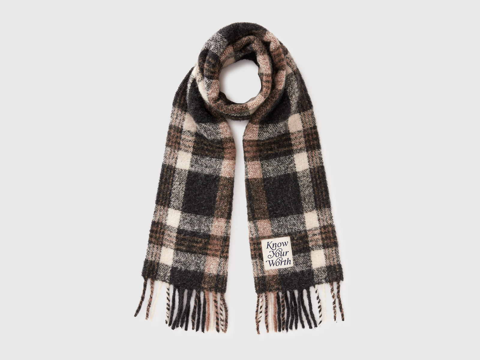 Sciarpa scozzese in misto lana e alpaca da donna nero | Benetton Outlet