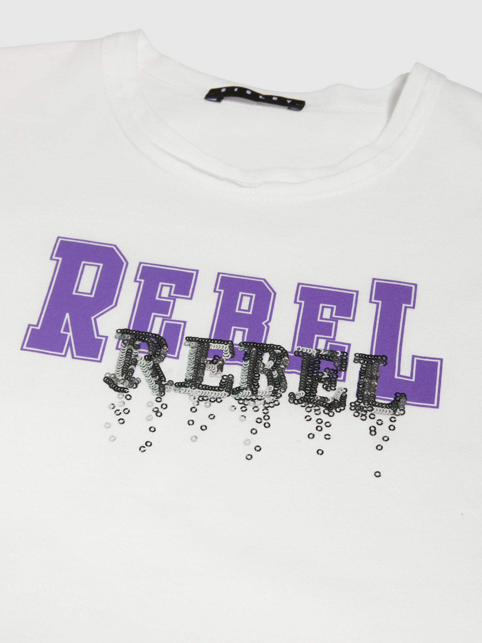T-shirt con stampa e paillettes da bambina bianco 2 | Sisley young Outlet