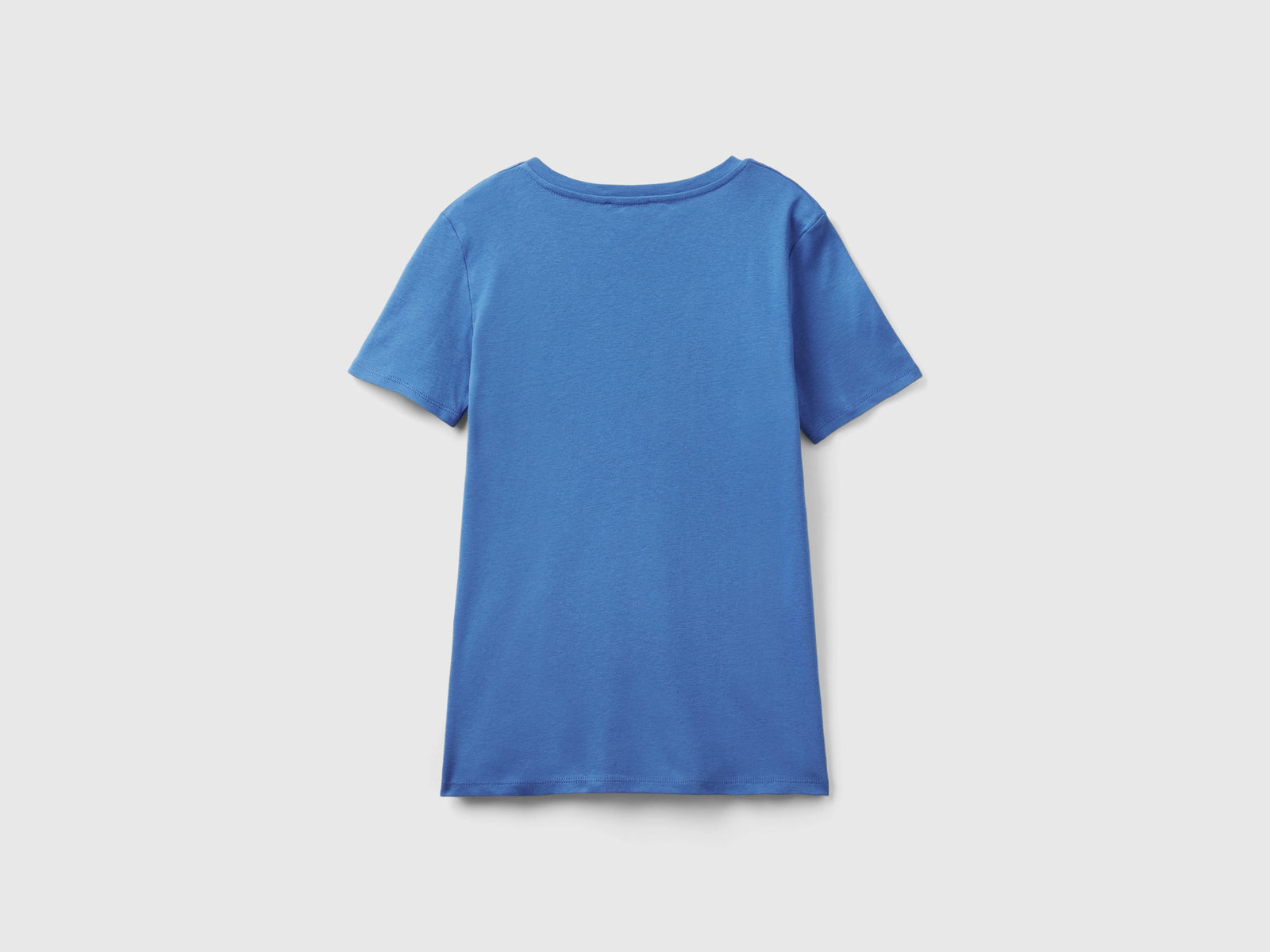 T-shirt in puro cotone con scollo a V da donna blu 2 | Benetton Outlet