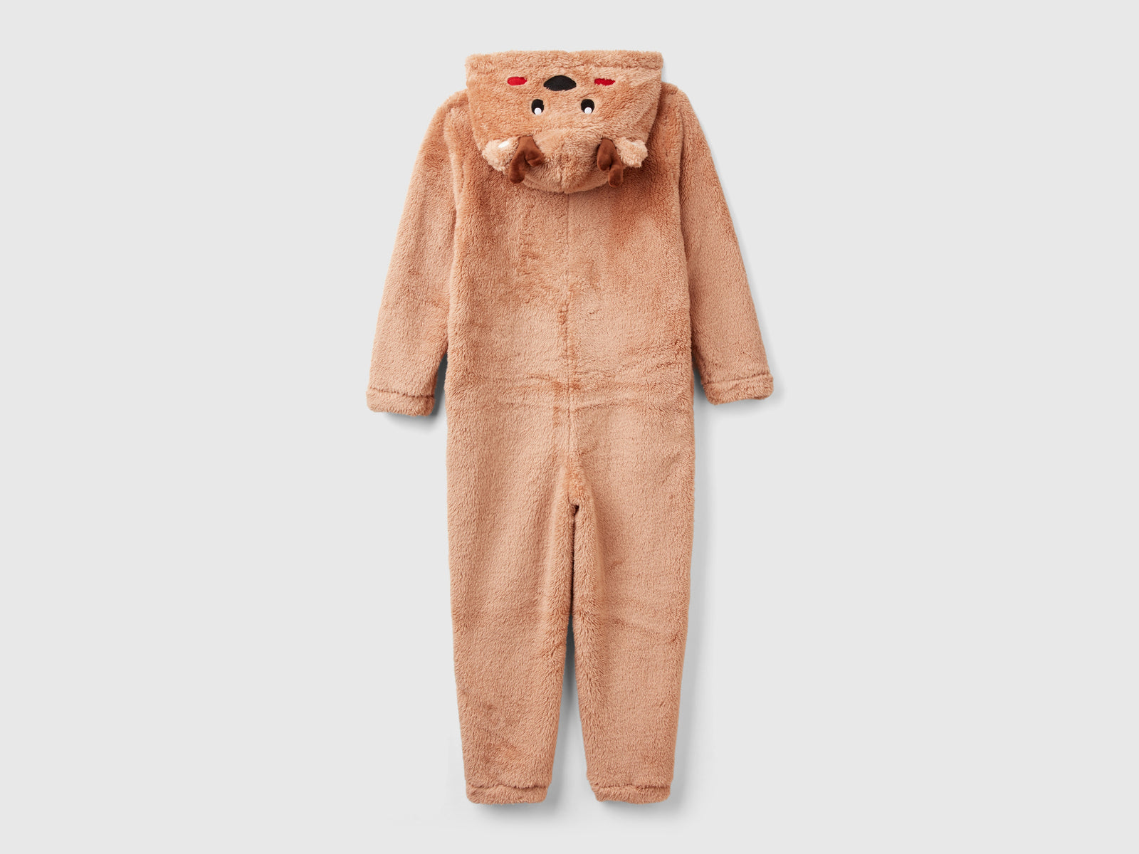 Tuta in pile con cappuccio da bambino cammello 2 | Benetton Outlet