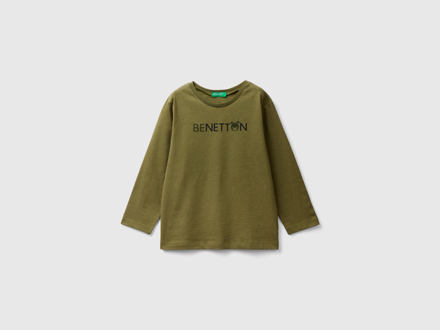 T-shirt manica lunga in cotone bio da bimbo verde militare | Benetton Outlet