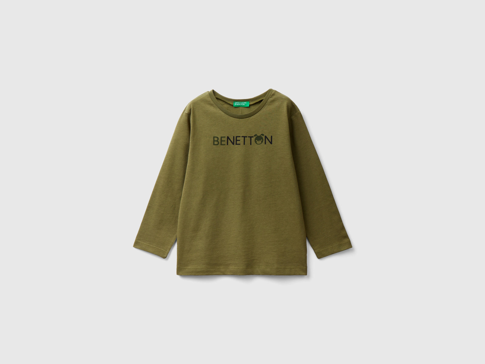 T-shirt manica lunga in cotone bio da bimbo verde militare | Benetton Outlet