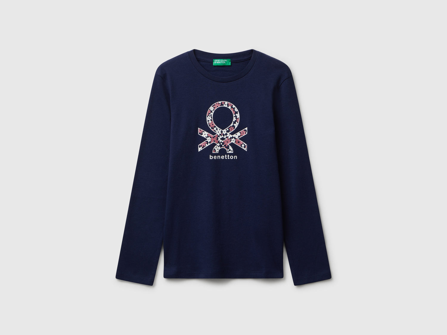 Maglietta con stampa glitter da bambina blu scuro | Benetton Outlet