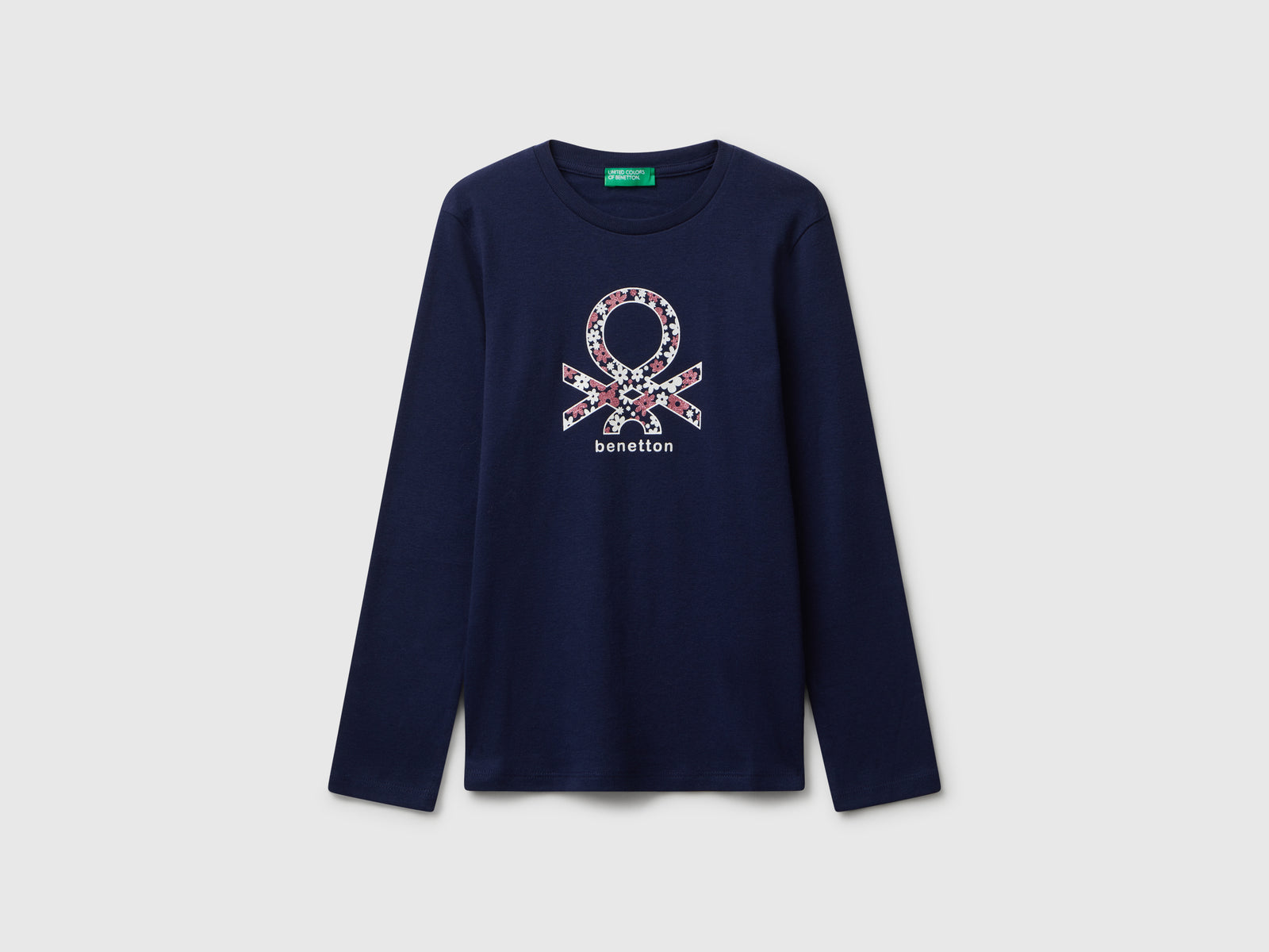 Maglietta con stampa glitter da bambina blu scuro | Benetton Outlet