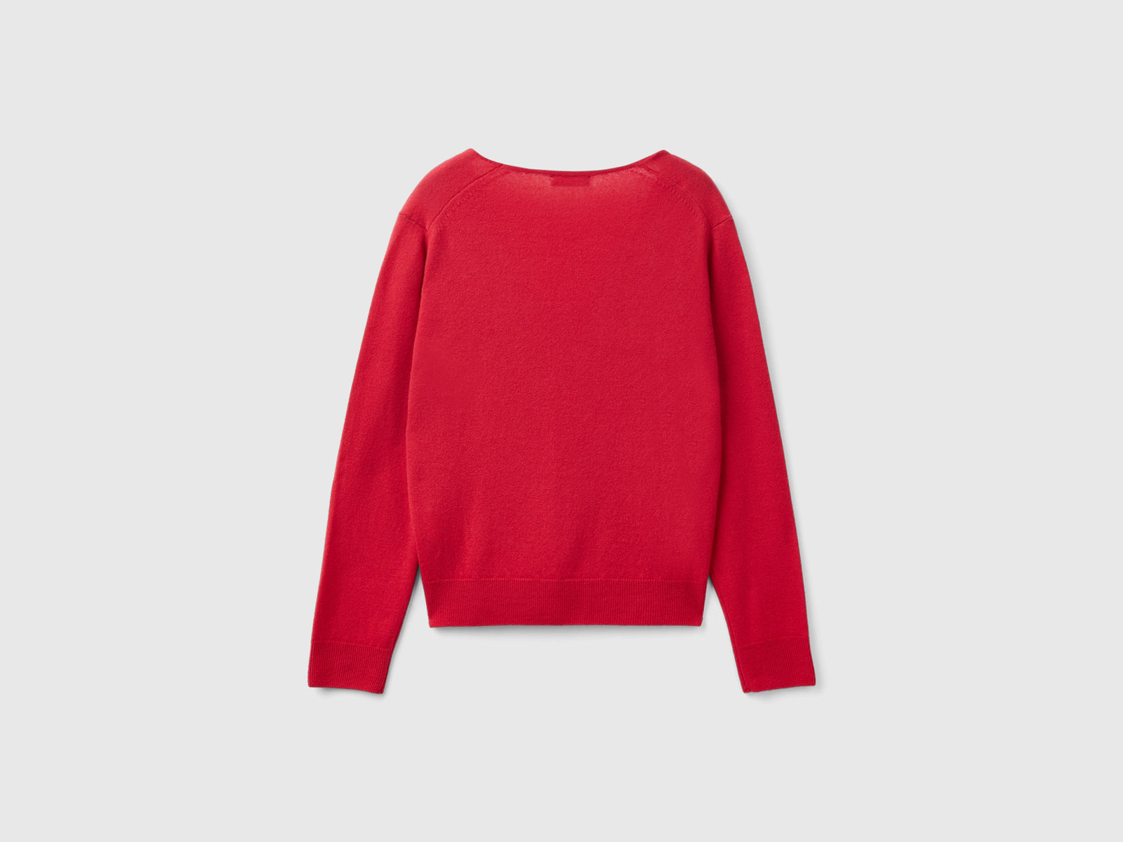 Suéter ciruela con escote en V de pura lana merina da donna rosso 2 | Benetton Outlet
