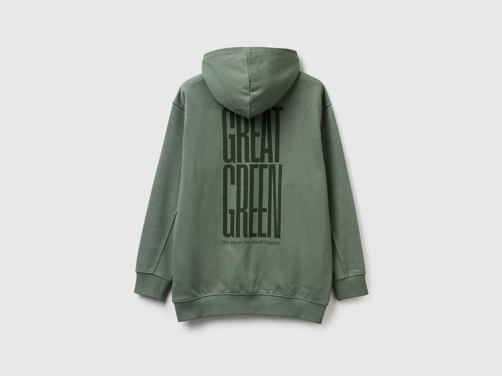 Felpa over fit con stampa spessorata da bambino verde militare 2 | Benetton Outlet