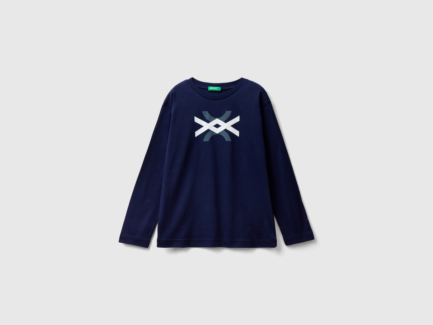 T-shirt manica lunga in cotone bio da bambino blu scuro | Benetton Outlet